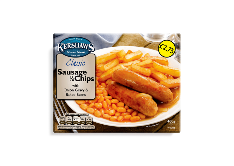 Kershaws Sausage & Chip UNIT 6x400g . Packed 2 units to a case.Unit Weight: 2.52 Kilos.