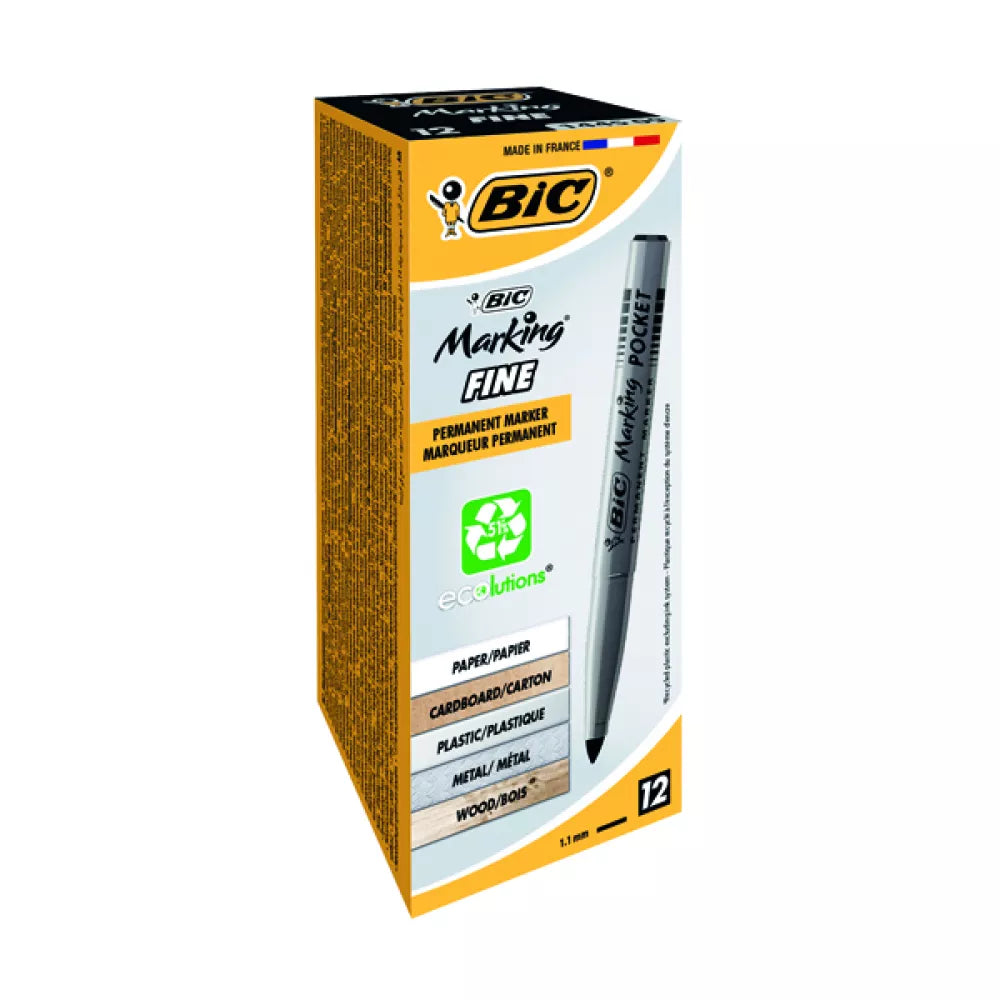 Bic Pocket Permanent Marker Black 12x12's