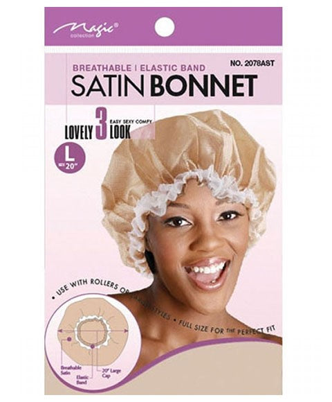 MAGIC COLLECTION BREATHABLE SATIN BONNET 2078AST Large Durags and Caps Asetena Pa