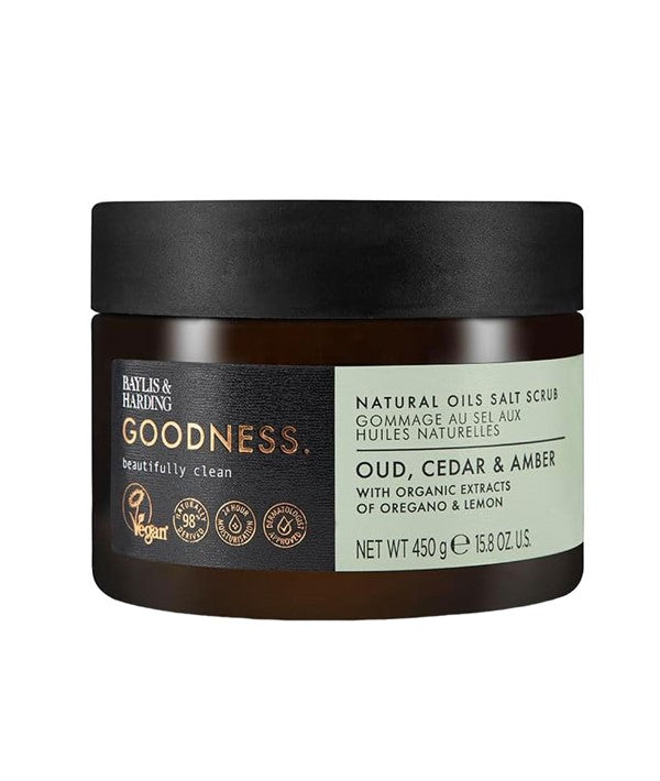 GOODNESS OUD CEDAR AND AMBER NATURAL OILS SALT SCRUB 450 g Skin Wash Asetena Pa