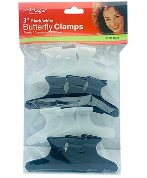 MAGIC COLLECTION BUTTERFLY CLAMPS BU3 12 pieces Color Black and White Kids Hair Accessories Asetena Pa