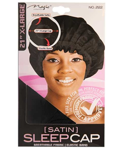 MAGIC COLLECTION SATIN SLEEP CAP XL 2122 BLACK XL Durags and Caps Asetena Pa
