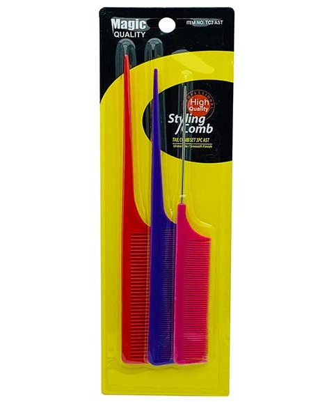 MAGIC QUALITY STYLING PIN TAIL COMB TC3AST 3 pcs Color Assorted Hair Brushes and Combs Asetena Pa