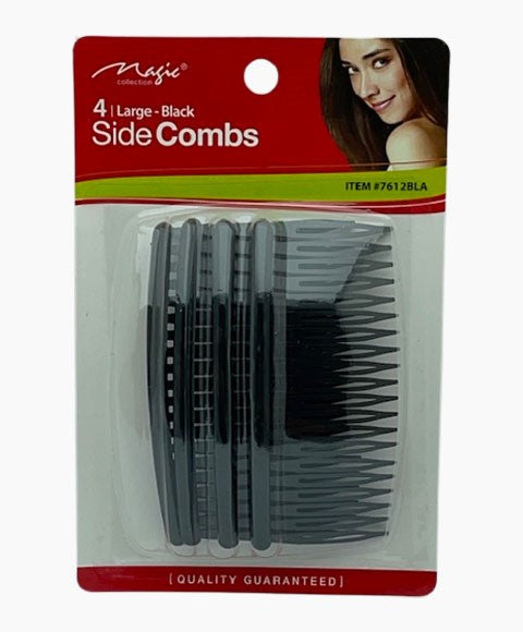 MAGIC COLLECTION SIDE COMBS 7612 4 Large Color Black Hair Brushes and Combs Asetena Pa