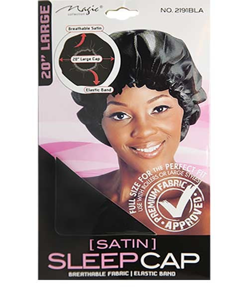 MAGIC COLLECTION SATIN SLEEP CAP 2191BLA L Durags and Caps Asetena Pa