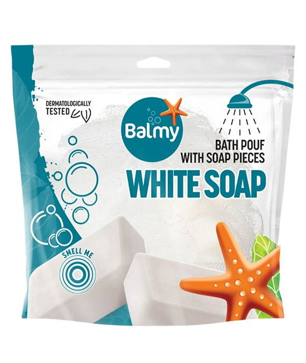BATH POUF WITH WHITE SOAP PIECES Skin Wash Asetena Pa