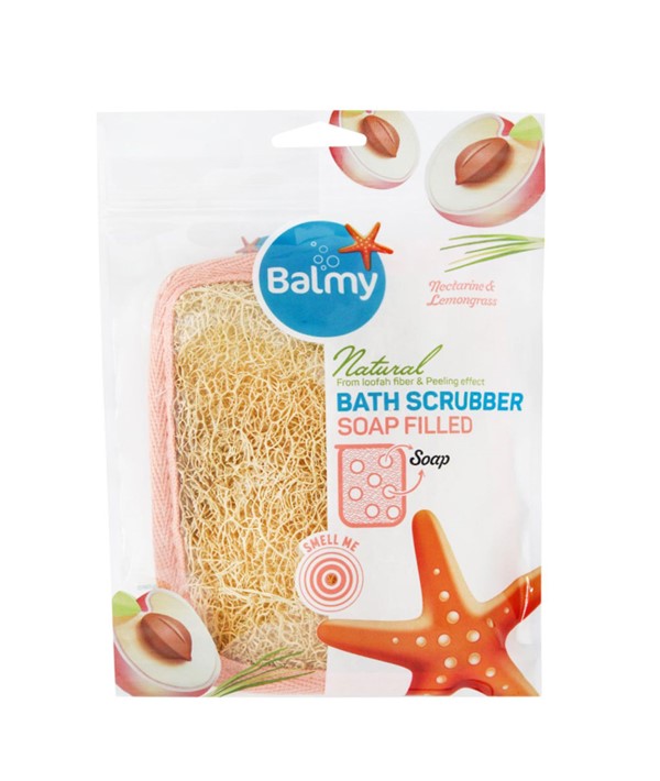 BATH SCRUBBER NECTARINE AND LEMONGRASS SOAP FILLED Skin Wash Asetena Pa