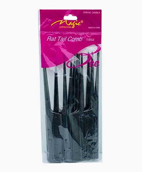 MAGIC COLLECTION RAT TAIL COMB 2405BLA 1 Dozen Color Black Hair Brushes and Combs Asetena Pa