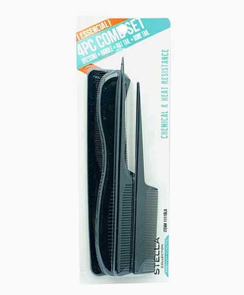 MAGIC COLLECTION MIXED COMB SET 4PCS BLACK Hair Brushes and Combs Asetena Pa
