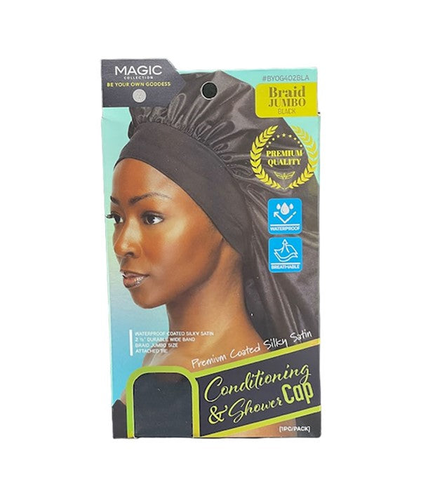 MAGIC COLLECTION CONDITIONING SHOWER CAP BYOG402BLA Jumbo Color Black Durags and Caps Asetena Pa