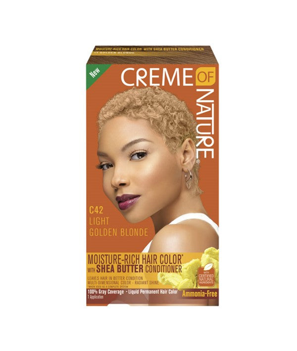 MOISTURE RICH HAIR COLOR WITH SHEA BUTTER CONDITIONER C42 LIGHT GOLDEN BLONDE 1 Application Hair Color Asetena Pa