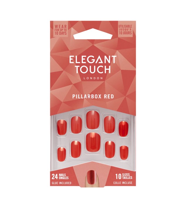 ELEGANT TOUCH PILLARBOX RED NAIL WITH GLUE 24 Nails Nails Asetena Pa