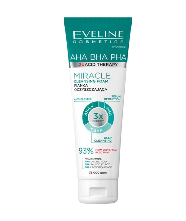 EVELINE 3X ACID THERAPY AHA BHA PHA MIRACLE CLEANSING FOAM 140ml Skin Wash Asetena Pa