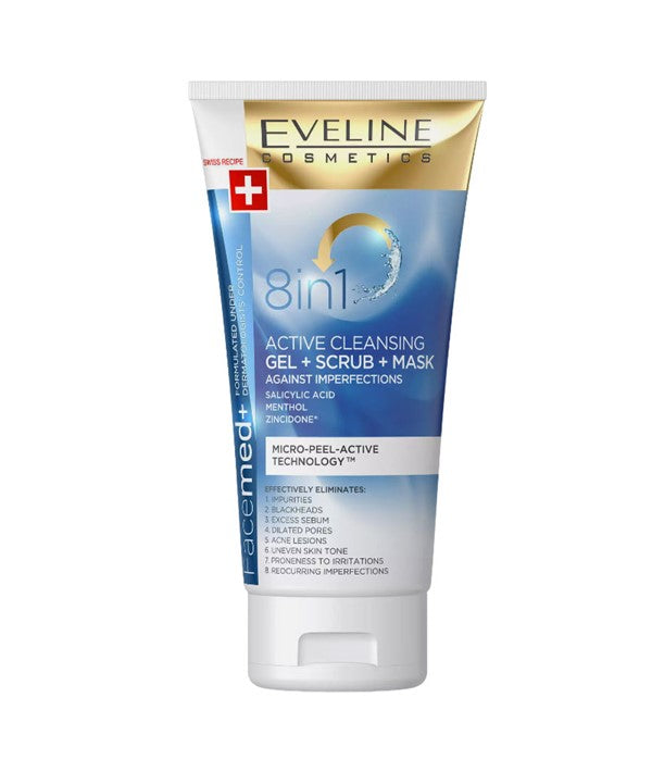 FACEMED 8 IN 1 ACTIVE CLEANSING GEL SCRUB MASK 150 ml Skin Wash Asetena Pa