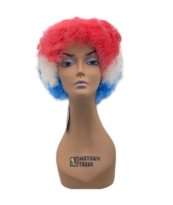 HALLOWEEN COSTUME PARTY AFRO WIG 388A RED WHITE BLUE One Size Synthetic Hair Wigs Asetena Pa