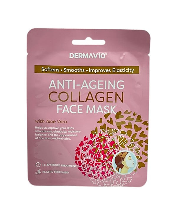 DERMA V10 ANTI AGEING COLLAGEN FACE MASK 1 Sheet Mask Skin Wash Asetena Pa