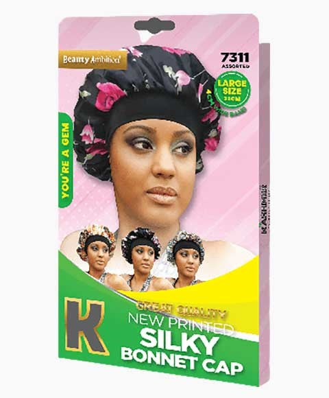 BEAUTY AMBITION GREAT QUALITY NEW PRINTED SILKY BONNET CAP 7311 Large Color Black Durags and Caps Asetena Pa