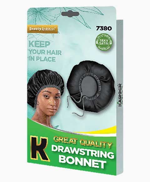 BEAUTY AMBITION GREAT QUALITY DRAWSTRING BONNET 7380 Color Black Durags and Caps Asetena Pa