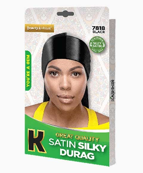 BEAUTY AMBITION GREAT QUALITY SATIN SILKY DURAG 7818 Color Black Durags and Caps Asetena Pa