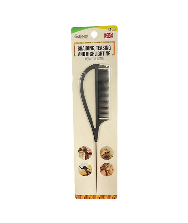 KASHMIR BRAIDING TEASING AND HIGHLIGHTING METAL TAIL COMB KA3105 Color Black Hair Brushes and Combs Asetena Pa