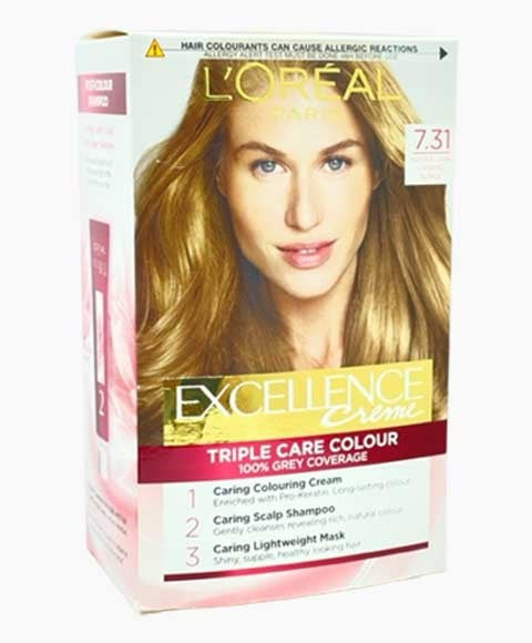 EXCELLENCE CREME TRIPLE CARE COLOUR 7.31 NATURAL DARK CARAMEL BLONDE Hair Color Asetena Pa