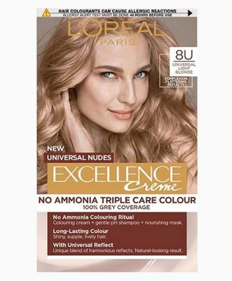 EXCELLENCE CREME NO AMMONIA TRIPLE CARE HAIR COLOUR 8U UNIVERSAL LIGHT BLONDE Hair Color Asetena Pa