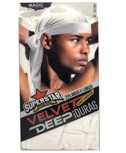 MAGIC COLLECTION SUPERSTAR VELVET DEEP WAVE DURAG 4803WHI Durags and Caps Asetena Pa