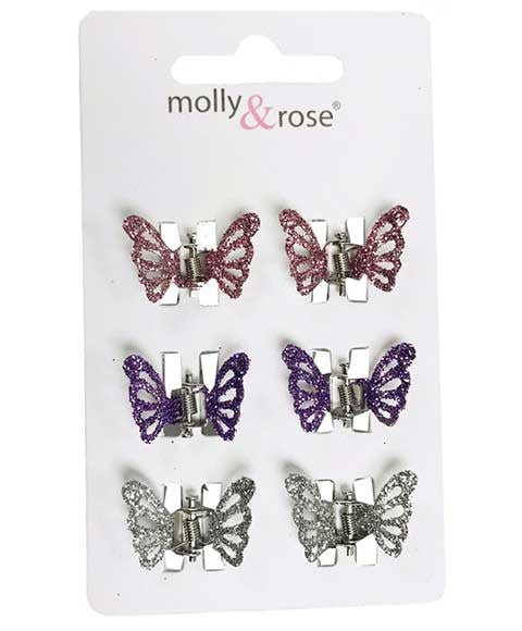 GLITTER BUTTERFLY MINI CLAMPS ASSORTED 8190 Kids Hair Accessories Asetena Pa