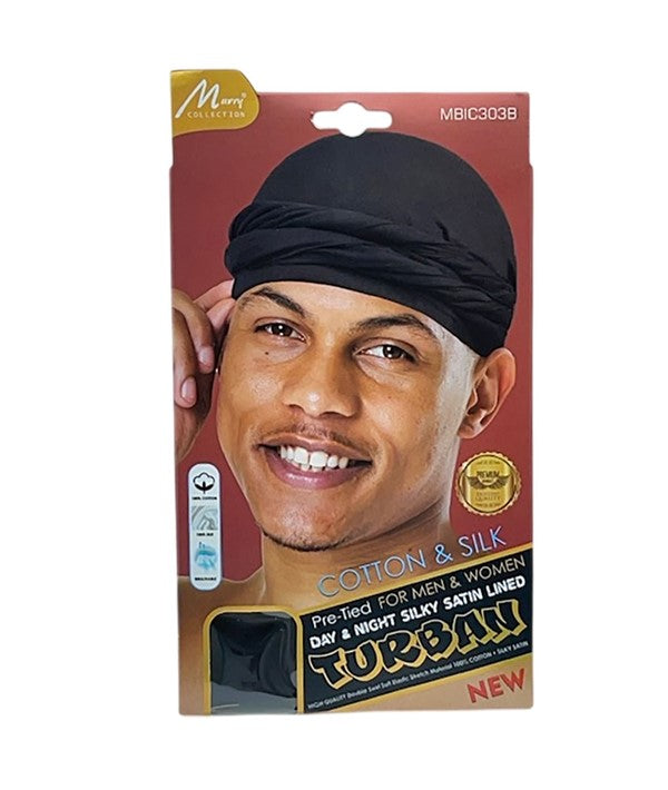COTTON AND SILK UNISEX PRE TIED TURBAN MBIC303B Durags and Caps Asetena Pa