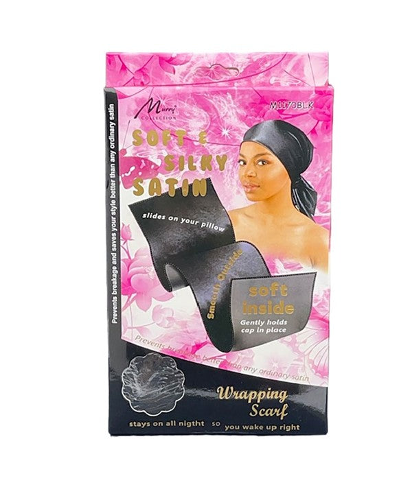 SOFT AND SILKY SATIN WRAPPING SCARF M1170BLK Durags and Caps Asetena Pa