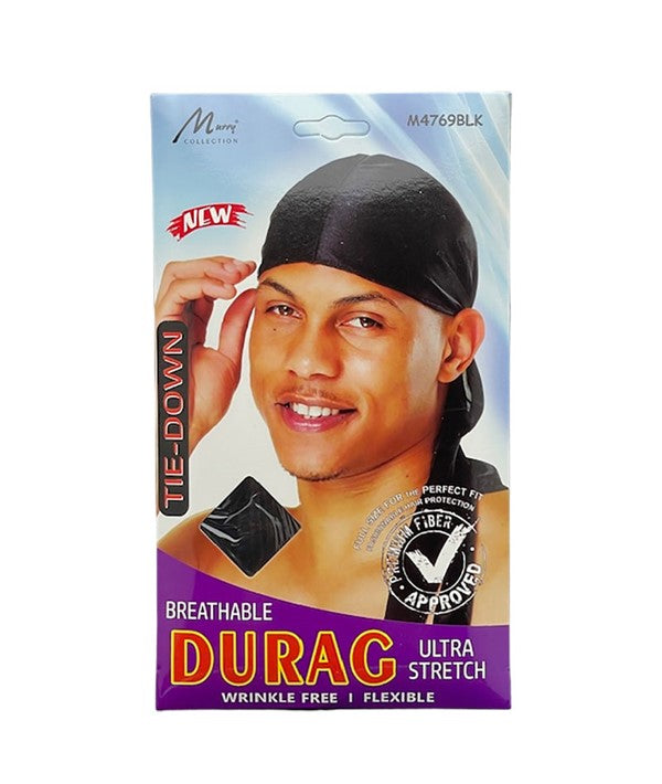 MURRY COLLECTION TIE DOWN ULTRA STRETCH DURAG M4769BLK Durags and Caps Asetena Pa