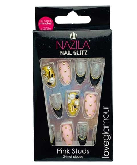 NAIL GLITZ LOVE GLAMOUR PINK STUDS 24 Nails Nails Asetena Pa