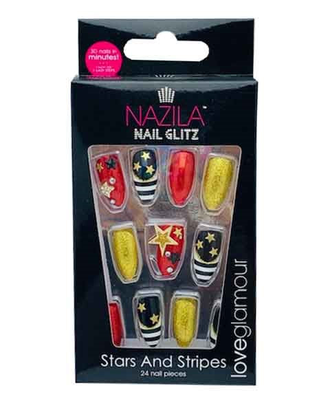 NAIL GLITZ LOVE GLAMOUR STARS AND STRIPES 24 Nails Nails Asetena Pa