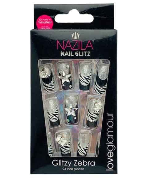 NAIL GLITZ LOVE GLAMOUR GLITZY ZEBRA 24 Nails Nails Asetena Pa