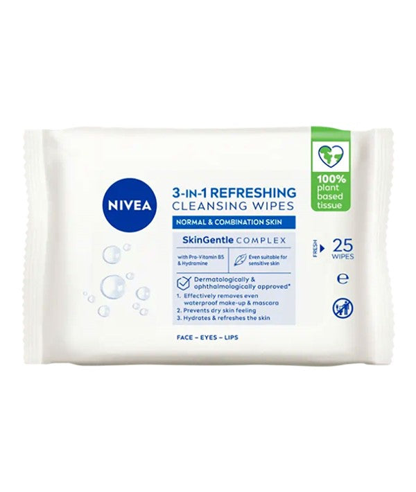 NIVEA 3 IN1 REFRESHING CLEANSING WIPES 25 Wipes Skin Wash Asetena Pa