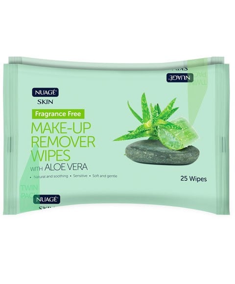 NUAGE FRAGRANCE FREE MAKE UP REMOVER WIPES WITH ALOE VERA 25 Wipes (Twin Pack) Skin Wash Asetena Pa