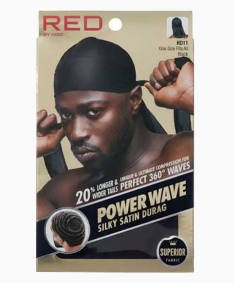 RED BY KISS POWER WAVE SILKY SATIN DURAG HD11 BLACK Durags and Caps Asetena Pa
