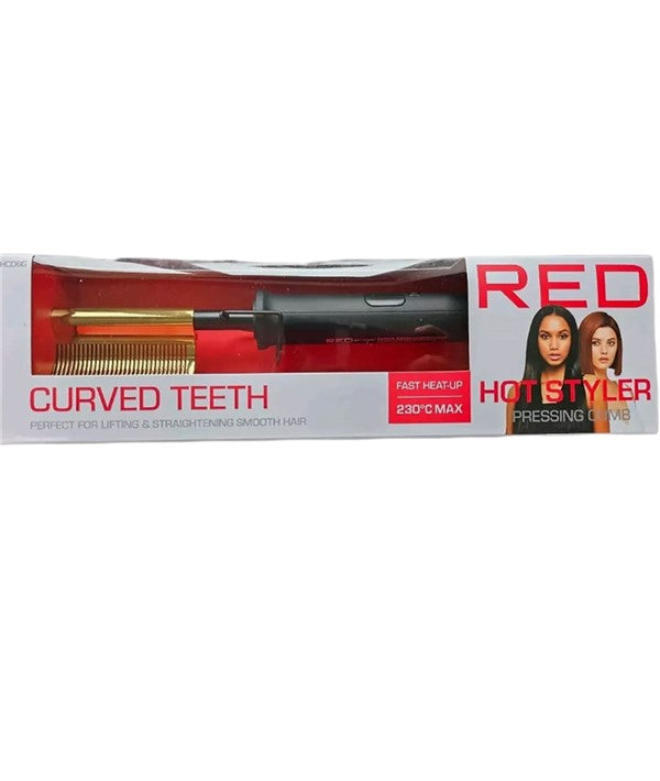 RED BY KISS CURVED TEETH HOT STYLER PRESSING COMB HC06G Hot Irons Asetena Pa