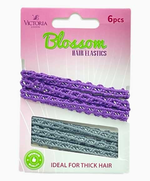 BLOSSOM HAIR ELASTIC BANDS 30A3 6 Pcs Color Purple and Grey Kids Hair Accessories Asetena Pa