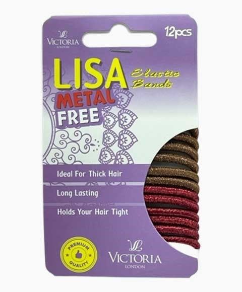 LISA METAL FREE ELASTIC HAIR BANDS WITH SPARKLE 29A2 12 x 12 Pcs Color Brown And Red Kids Hair Accessories Asetena Pa