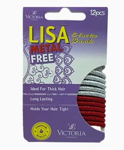 LISA METAL FREE ELASTIC HAIR BANDS WITH SPARKLE 29A3 12 x 12 Pcs Color Silver And Red Kids Hair Accessories Asetena Pa
