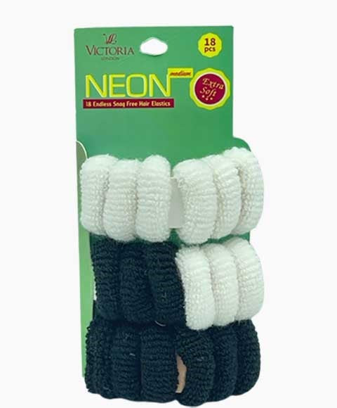 NEON ENDLESS SNAG FREE HAIR ELASTICS 64A2 18 pcs Color White And Black Kids Hair Accessories Asetena Pa