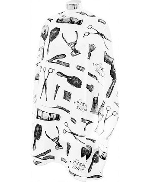 DMI THE BARBERSHOP CAPE BLACK ON WHITE Salon Accessories Asetena Pa