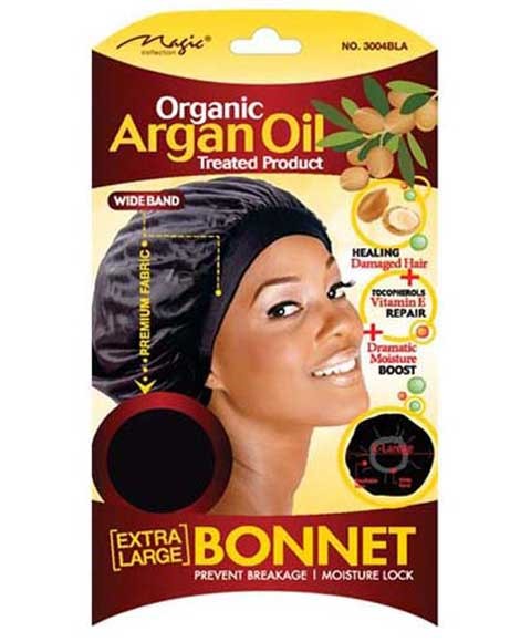 MAGIC COLLECTION ORGANIC ARGAN OIL TREATED PRODUCT BONNET 3004 Extra Large Color Black Durags and Caps Asetena Pa
