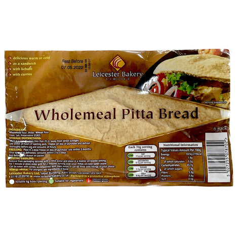 Leicester Bakery Wholemeal Pitta Bread 1x6's