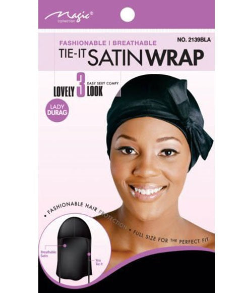 MAGIC COLLECTION SATIN TIE IT WRAP LADY DURAG 2139 Color Black Durags and Caps Asetena Pa