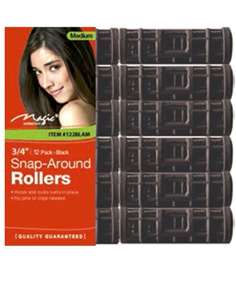 MAGIC COLLECTION SNAP AROUND ROLLERS 122BLAM Medium (3/4) 12 pack Color Black Salon Accessories Asetena Pa