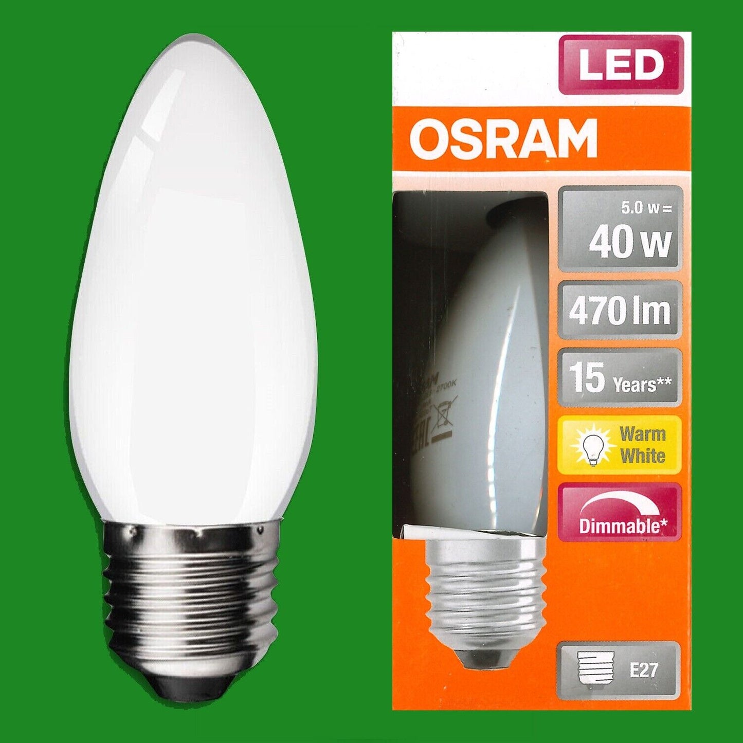 w Candle Led Es Warm White Bulb 8x40W