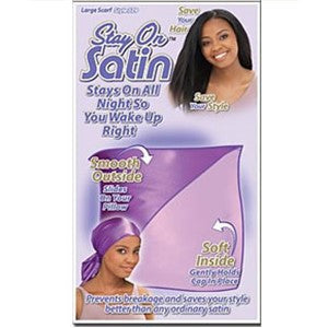 STAY ON SATIN LARGE SCARF Fits all Color 779 Black Durags and Caps Asetena Pa