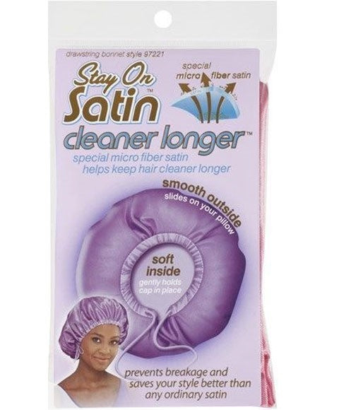 STAY ON SATIN CLEANER LONGER DRAWSTRING BONNET 97221 Durags and Caps Asetena Pa